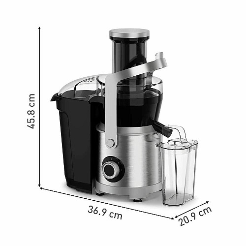 Соковыжималка Tefal Nutri XXL отцентрированная 1000Вт, чаша-0.8л, жмых-2.2л, желоб на целое яблоко, пластик/металл, черно-нержавеющая сталь.