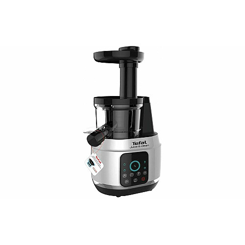 Соковыжималка Tefal Juice&Clean шнековая 150Вт, чаша-0.8л, жмых-0.8л, пластик, серебристо-черный