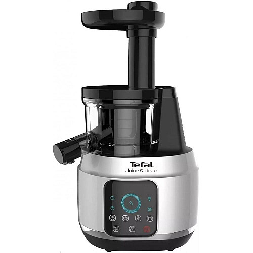 Соковыжималка Tefal Juice&Clean шнековая 150Вт, чаша-0.8л, жмых-0.8л, пластик, серебристо-черный