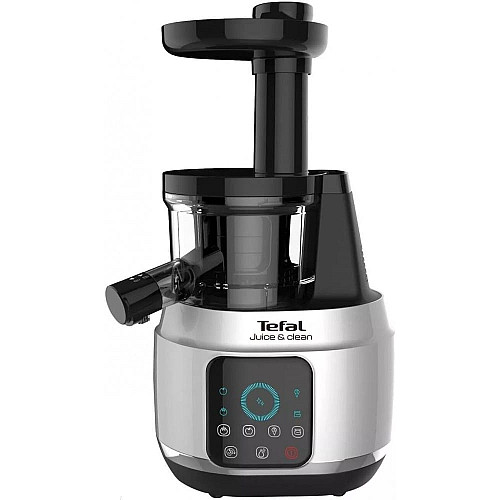 Соковыжималка Tefal Juice&Clean шнековая 150Вт, чаша-0.8л, жмых-0.8л, пластик, серебристо-черный