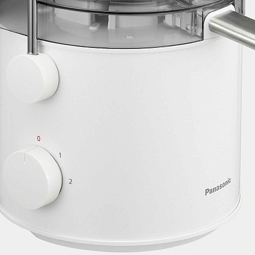 Соковитискач Panasonic відцентрований 1000Вт, чаша-1.5л, жмих-2л, жолоб на ціле яблуко, пластик/метал, білий