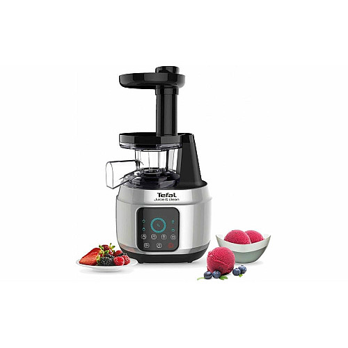 Соковыжималка Tefal Juice&Clean шнековая 150Вт, чаша-0.8л, жмых-0.8л, пластик, серебристо-черный