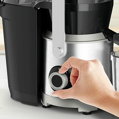 Соковыжималка Tefal Nutri XXL отцентрированная 1000Вт, чаша-0.8л, жмых-2.2л, желоб на целое яблоко, пластик/металл, черно-нержавеющая сталь.