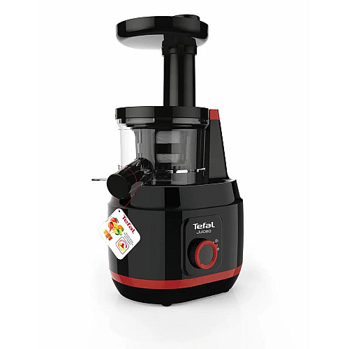 Соковитискач Tefal Juiceo шнековий 150Вт, чаша-0.8л, жмих-0.8л, насадка для цитрусових, пластик, червоно-чорний