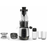 Соковитискач Tefal Ultra Juice шнековий 200Вт, чаша-6л, жмих-0.8л, пластик, сріблясто-чорний