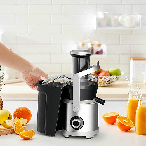 Соковыжималка Tefal Nutri XXL отцентрированная 1000Вт, чаша-0.8л, жмых-2.2л, желоб на целое яблоко, пластик/металл, черно-нержавеющая сталь.