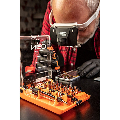 Увеличительные линзы Neo Tools, регулировка размера головы, подсветка 2xLED, 5 линз