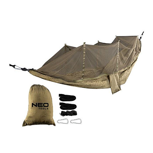 Гамак Neo Tools, з москітною сіткою, матеріал нейлон 210T, 330x140см, до 200кг, шнури, сумка для перенесення, зелений