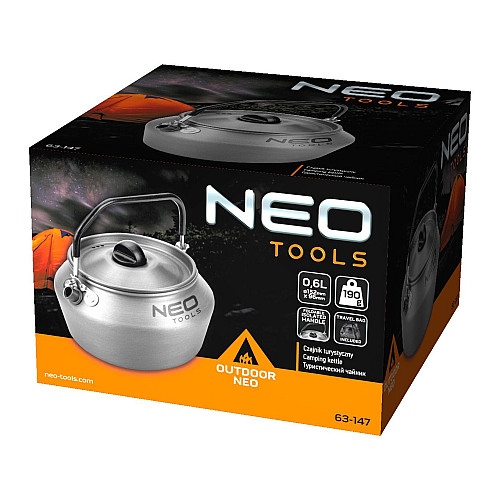 Чайник туристический Neo Tools, 0.8л, анодированный алюминий, складная рукоятка, сертификат LFGB, чехол, 0.19кг