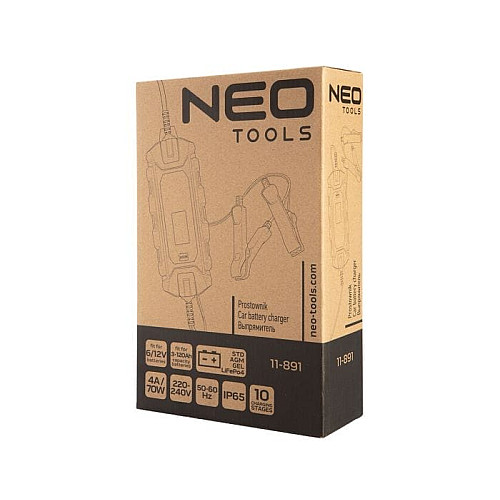 Зарядний пристрій Neo Tools, 4A/70Вт, 3-120А·год, для STD/AGM/GEL/LiFePO4