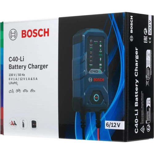 Зарядний пристрій Bosch C40-LI, 6/12В, 1.2-120А·год, 5А, IP65 (0 189 921 040)
