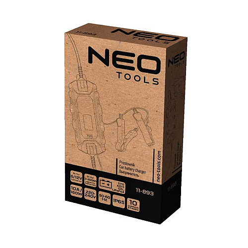 Зарядний пристрій Neo Tools, 10А/160Вт, 3-200А·год, для STD/AGM/GEL/LiFePO4