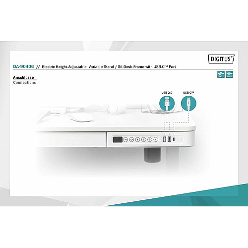 Стіл DIGITUS Electric Height Adjustable, 72-121cm, 3хUSB, білий