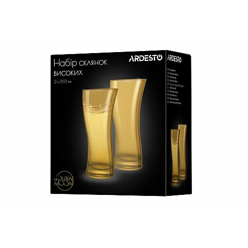 Набор стаканов высоких ARDESTO Golden Moon, 350мл, 2шт, стекло, золотистый