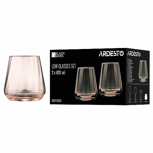 Набор стаканов низких ARDESTO Black Mars Altair 420мл, 2шт, стекло, золотистый