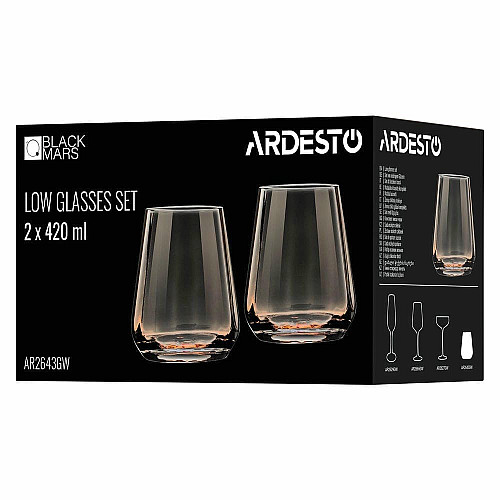 Набор стаканов низких ARDESTO Black Mars Altair 420мл, 2шт, стекло, золотистый