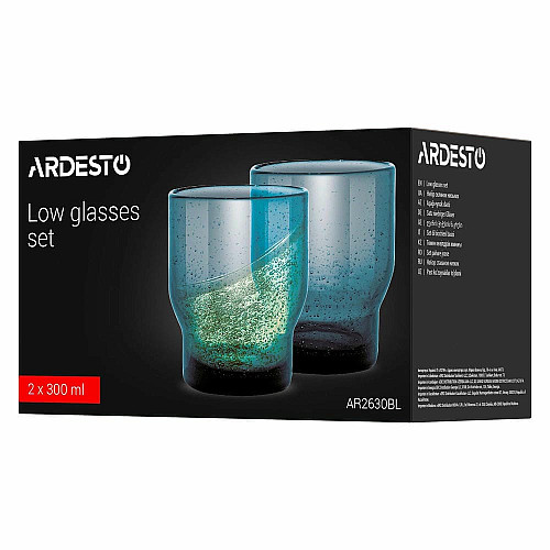 Набір склянок низьких ARDESTO Bubble 300мл, 2шт, скло, синій
