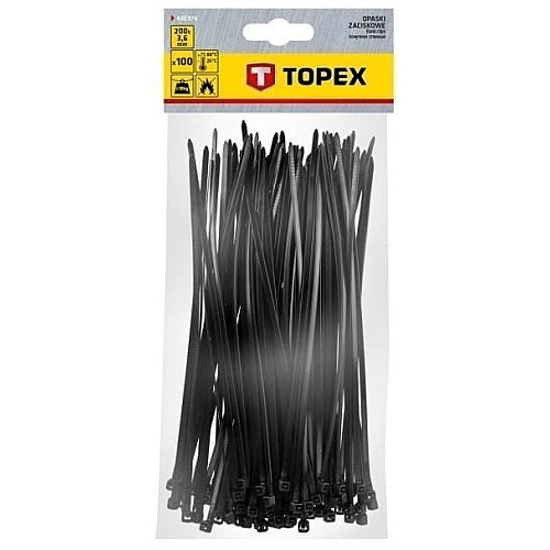 Хомут-стяжка TOPEX, пластик, 3.6х200мм, чорний, 100шт
