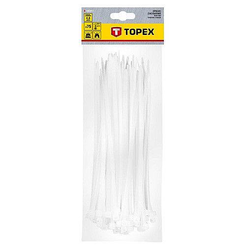 Хомут-стяжка TOPEX, пластик, 4.8х200мм, білий, 75шт