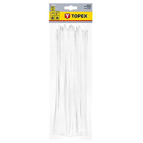 Хомут-стяжка TOPEX, пластик, 4.8х300мм, білий, 75шт