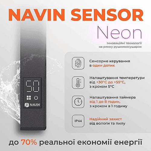 Полотенцесушитель Navin электрический Авангард, 800х480х71мм, таймер-регулятор, сталь, черный муар, правое подключение