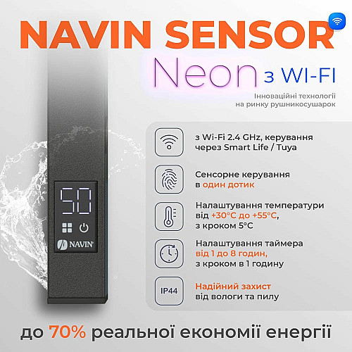 Полотенцесушитель Navin электрический Авангард, 1200х480х71мм, Wi-Fi, сталь, черный муар, правое подключение
