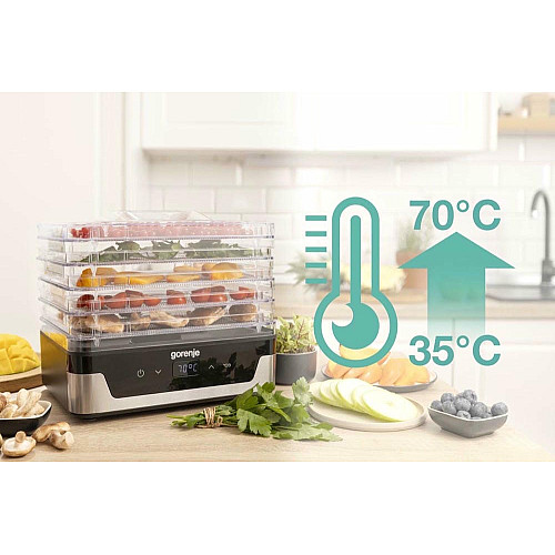 Сушарка для продуктів Gorenje 230Вт, піддонів - 5x2.8см, діаметр - 29см, макс - 75°С, електр.упр,білий