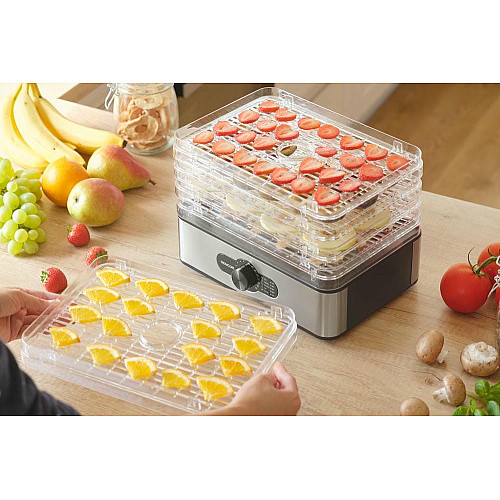 Сушарка для продуктів Sencor 240Вт, піддонів - 5x2.9см, діаметр - 29см, макс - 70°С, пластик, сірий