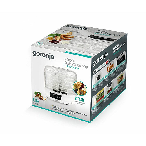 Сушилка для продуктов Gorenje 380Вт, поддонов – 5x2.8см, диаметр – 31см, макс – 70°С, алюминий, пластик, белый