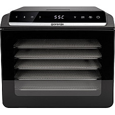 Сушарка для продуктів Gorenje 580Вт, піддонів - 6x1.5см, діаметр - 25см, макс - 75°С, дисплей, пластик+метал, чорний