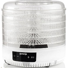 Сушарка для продуктів Gorenje 380Вт, піддонів - 5x2.8см, діаметр - 31см, макс - 70°С, алюміній, пластик, білий