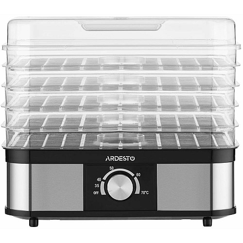 Сушарка для продуктів ARDESTO 245Вт, піддонів - 5x3см, макс - 70°С, пластик, чорний+нерж