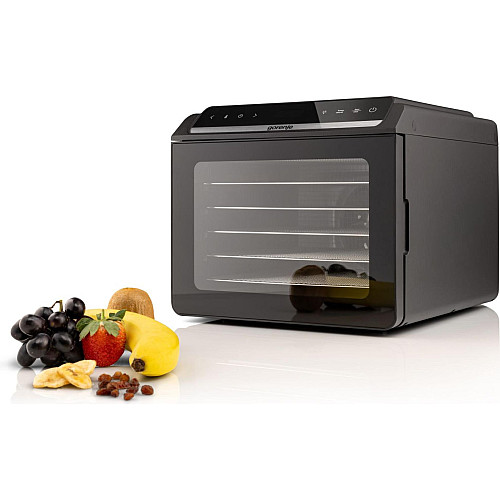 Сушарка для продуктів Gorenje 580Вт, піддонів - 6x1.5см, діаметр - 25см, макс - 75°С, дисплей, пластик+метал, чорний