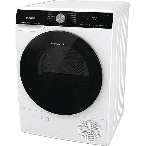Сушильна машина Gorenje тепловий насос, 9кг, A++, 60см, дисплей, 15 програм, підсвітка барабану, білий