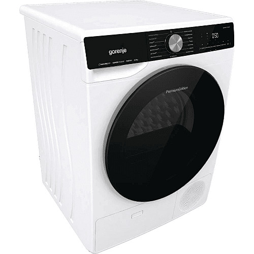 Сушильна машина Gorenje тепловий насос, 9кг, A++, 60см, дисплей, 15 програм, підсвітка барабану, білий