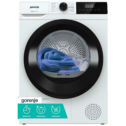 Сушильна машина Gorenje тепловий насос, 7кг, A+, 51см, дисплей, 15 програм, білий