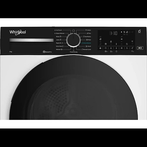 Сушильна машина Whirlpool тепловий насос, 9кг, A+++, 60см, дисплей, люк чорний, білий