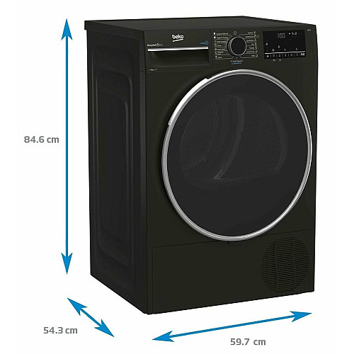 Сушильна машина Beko тепловий насос, 8кг, A++, 60см, дисплей, підсвітка барабану, сірий
