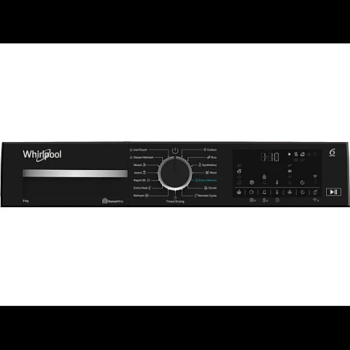 Сушильна машина Whirlpool тепловий насос, 9кг, A+++, 60см, дисплей, люк чорний, білий