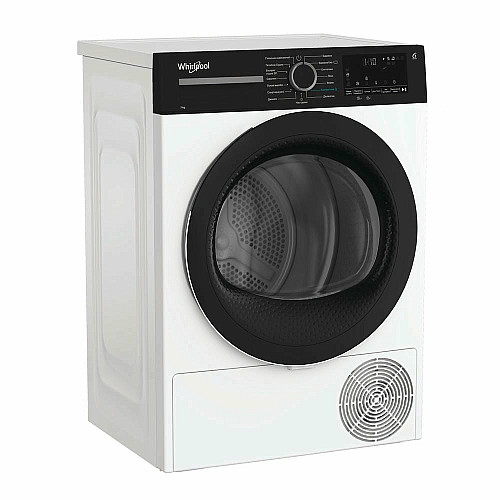 Сушильная машина Whirlpool тепловой насос, 7кг, A+++, 54,3см, дисплей, инвертор, черный люк, белый