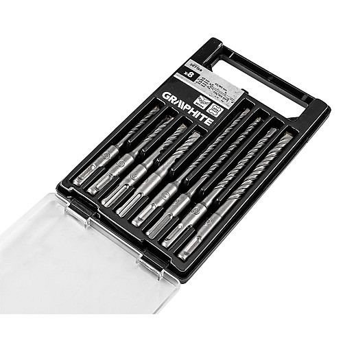 Набір свердел по бетону GRAPHITE SDS Plus 5x6x8х110мм, 5х6x8x10x160мм, кейс, 8шт
