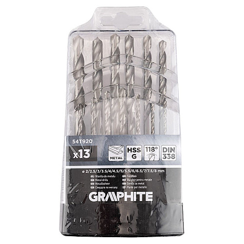 Набір свердел по металу GRAPHITE HSS HSS-G 2-8мм кейс 13шт