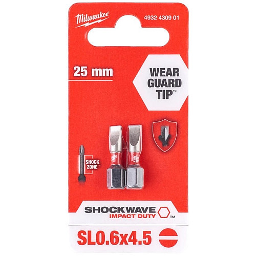 Біти Milwaukee Shockwave, SL0,6x4,5х25мм, набір 2шт