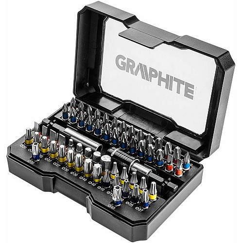 Биты GRAPHITE магнитные удлинители 2шт, SL, PH, PZ, H, TX, TT, 25мм, кейс набор 60шт