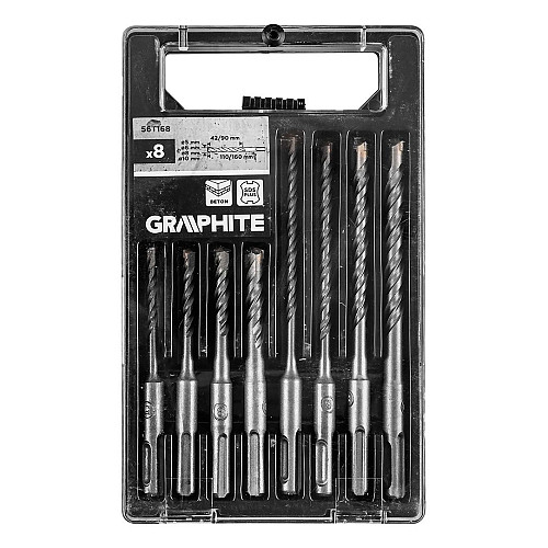 Набір свердел по бетону GRAPHITE SDS Plus 5x6x8х110мм, 5х6x8x10x160мм, кейс, 8шт
