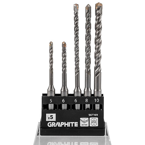 Набір свердел по бетону GRAPHITE SDS Plus 5x6x110мм, 6x8x10x160мм, кейс, 5шт