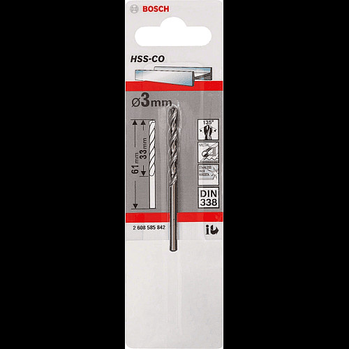Сверло по металлу Bosch Professional HSS-Co, DIN 338, 3х33мм, 1шт