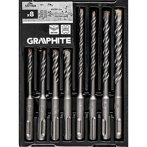 Набір свердел по бетону GRAPHITE SDS Plus 5x6x8х110мм, 5х6x8x10x160мм, кейс, 8шт