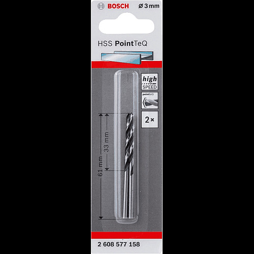 Сверло по металлу Bosch Professional HSS-PointTeQ, 3х33х61мм, 2шт