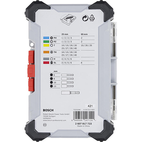 Біти Bosch Professional Extra Hard Screwdriver Bit Set, магнітний бітотримач, PH,PZ,T, SL, HEX, кейс, набір 46шт